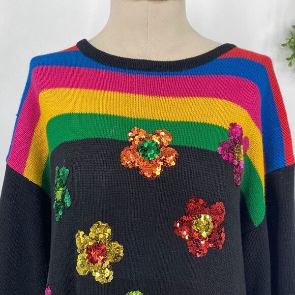 Eminent Women's Drop Shoulder Floral Sequin Knit Sweater Dress Tunic Multi L - Picture 4 of 10